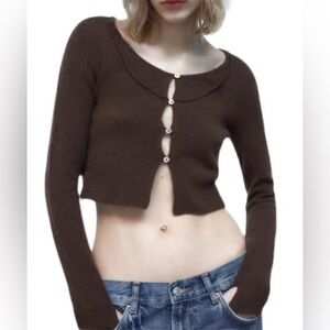 ZARA CROPPED BUTTON FRONT SWEATER TOP